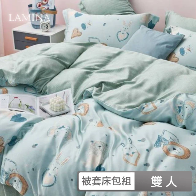【LAMINA】雙人 100%萊賽爾天絲兩用被套床包組-萌寵園(可愛花色)♒70A001